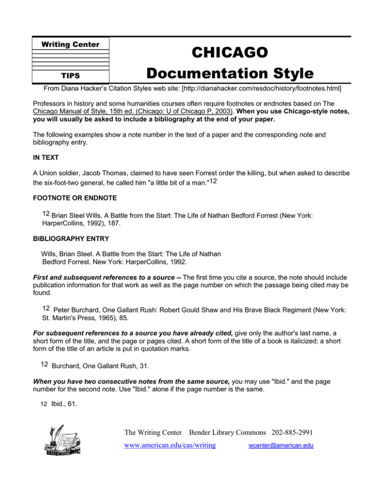 CHICAGO Documentation Style Writing Center