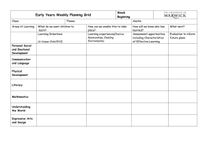 Early Years Weekly Planning Grid Week Beginning