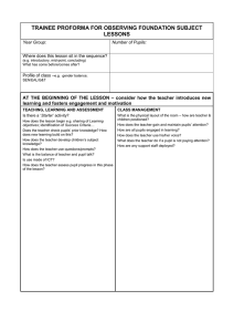 TRAINEE PROFORMA FOR OBSERVING FOUNDATION SUBJECT LESSONS  Year Group: