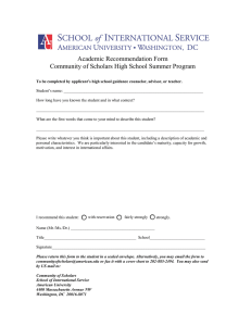 Academic Recommendation Form Community of Scholars High School Summer Program