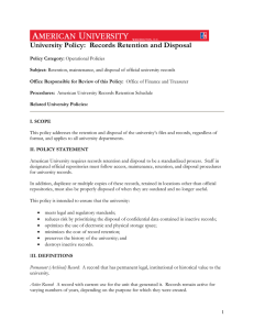 University Policy:  Records Retention and Disposal