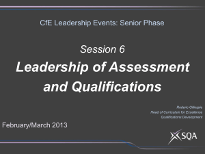 Leadership of Assessment and Qualifications Session 6 CfE Leadership Events: Senior Phase