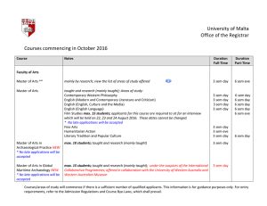University of Malta Office of the Registrar  Courses commencing in October 2016