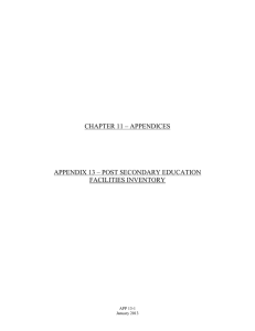 CHAPTER 11 – APPENDICES APPENDIX 13 – POST SECONDARY EDUCATION FACILITIES INVENTORY
