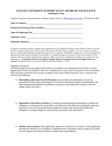 K-STATE UNIVERSITY SUPPORT STAFF AWARD OF EXCELLENCE  Nomination Form
