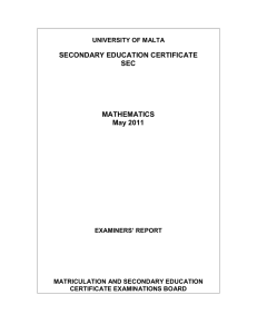 SECONDARY EDUCATION CERTIFICATE SEC MATHEMATICS May 2011
