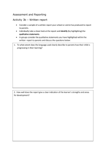 Assessment and Reporting Activity 3b – Written report