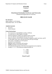 EXAM TDDI07 Distributed Embedded Software and Networks