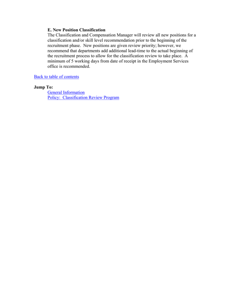 E. New Position Classification