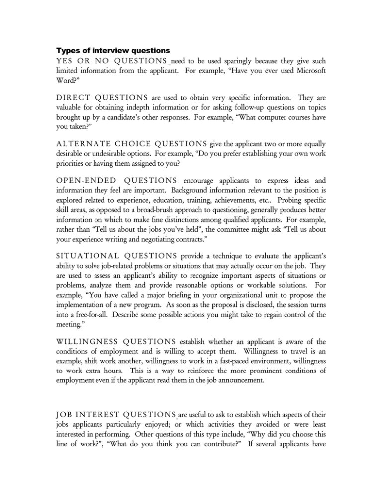Types of interview questions