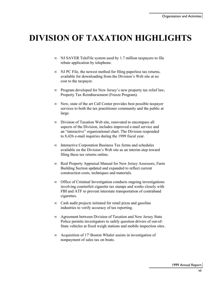 DIVISION OF TAXATION HIGHLIGHTS