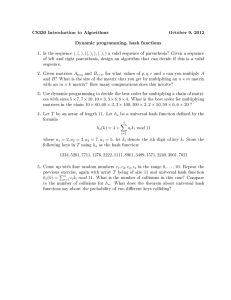 CS330 Introduction to Algorithms October 9, 2012 Dynamic programming, hash functions