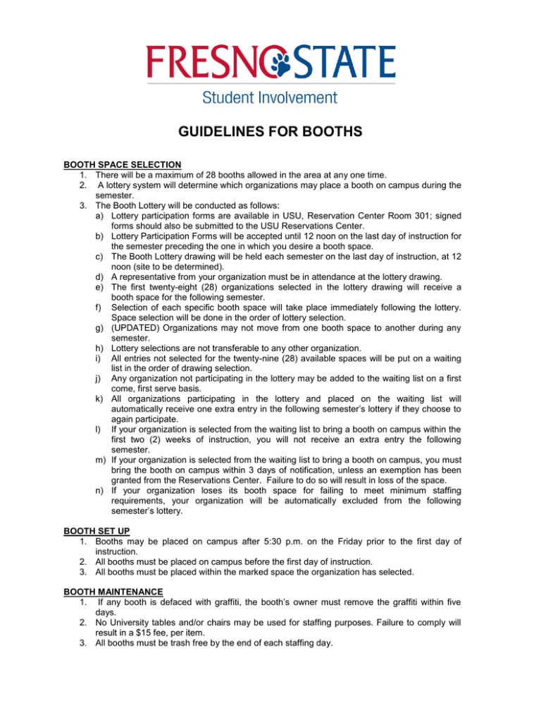 GUIDELINES FOR BOOTHS