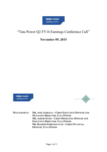 “Tata Power Q2 FY16 Earnings Conference Call” November 09, 2015  –