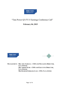 “Tata Power Q3-FY15 Earnings Conference Call” February 04, 2015 –