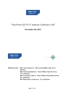 “Tata Power Q2 FY13 Analysts Conference Call” November 06, 2012 –
