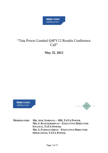 “Tata Power Limited Q4FY12 Results Conference Call” May 22, 2012