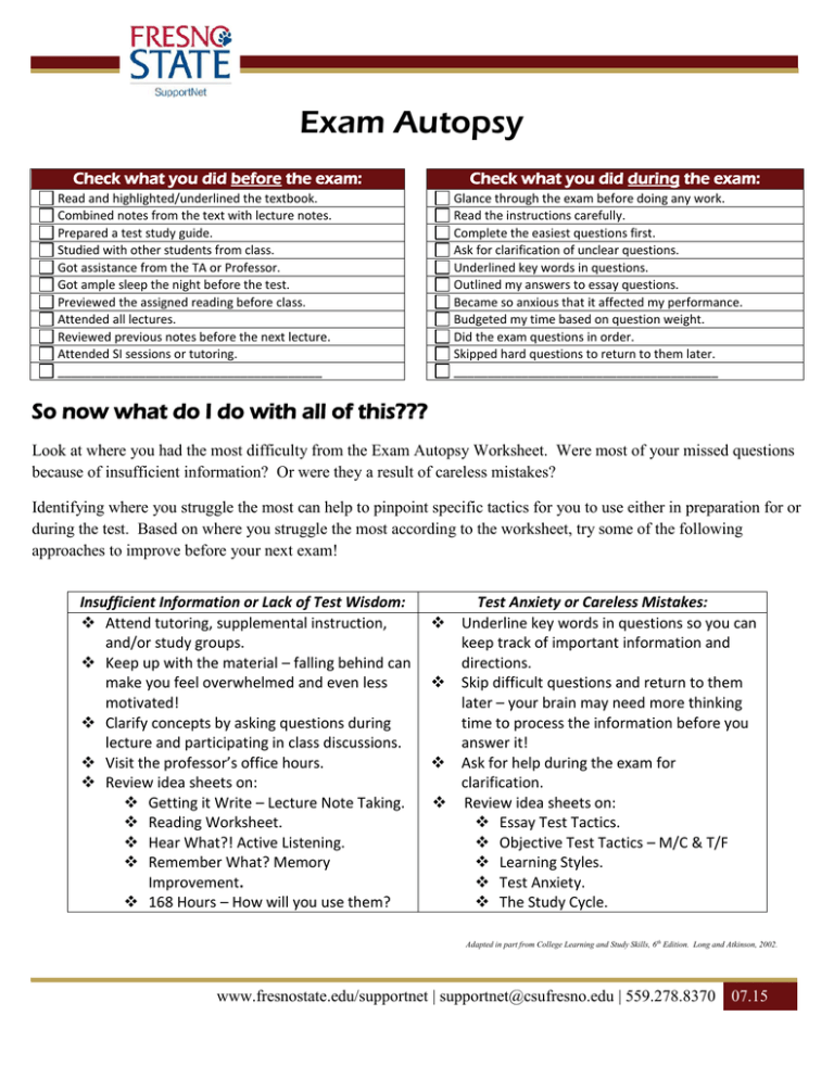 Exam Autopsy Check what you did before the exam
