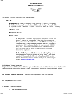Classified Senate Kansas State University October 6, 1999 Union 206