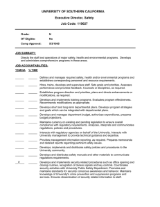 UNIVERSITY OF SOUTHERN CALIFORNIA Executive Director, Safety Job Code: 119027