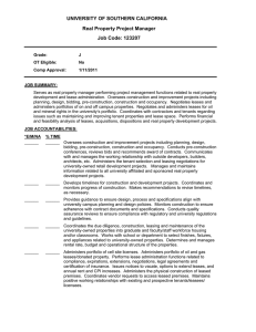 UNIVERSITY OF SOUTHERN CALIFORNIA Real Property Project Manager Job Code: 123207