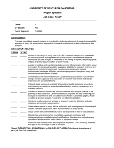 UNIVERSITY OF SOUTHERN CALIFORNIA Project Specialist Job Code: 135011