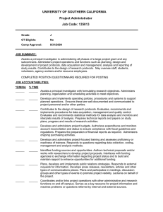 UNIVERSITY OF SOUTHERN CALIFORNIA Project Administrator Job Code: 135013