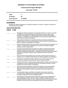 UNIVERSITY OF SOUTHERN CALIFORNIA Financial Aid Program Manager I Job Code: 137415