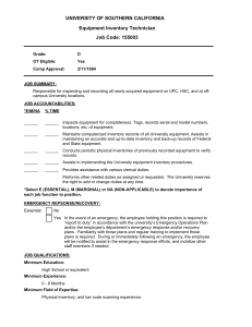 UNIVERSITY OF SOUTHERN CALIFORNIA Equipment Inventory Technician Job Code: 155003