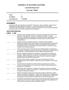 UNIVERSITY OF SOUTHERN CALIFORNIA Locksmith Supervisor Job Code: 180023