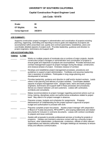 UNIVERSITY OF SOUTHERN CALIFORNIA Capital Construction Project Engineer Lead Job Code: 181479