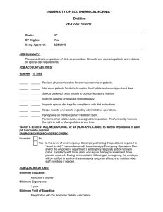 UNIVERSITY OF SOUTHERN CALIFORNIA Dietitian 185917 Job Code: