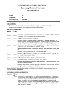 UNIVERSITY OF SOUTHERN CALIFORNIA Supervising Clinical Lab Technician Job Code: 187123