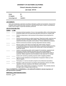 UNIVERSITY OF SOUTHERN CALIFORNIA Clinical Laboratory Scientist, Lead Job Code: 187131