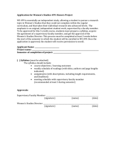 Application for Women’s Studies 499: Honors Project
