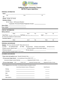 PERSONAL INFORMATION Name: Gender: