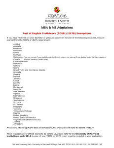 Test of English Proficiency (TOEFL/IELTS) Exemptions