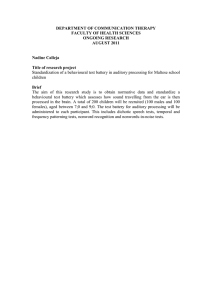 DEPARTMENT OF COMMUNICATION THERAPY FACULTY OF HEALTH SCIENCES ONGOING RESEARCH AUGUST 2011