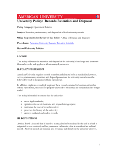 University Policy:  Records Retention and Disposal