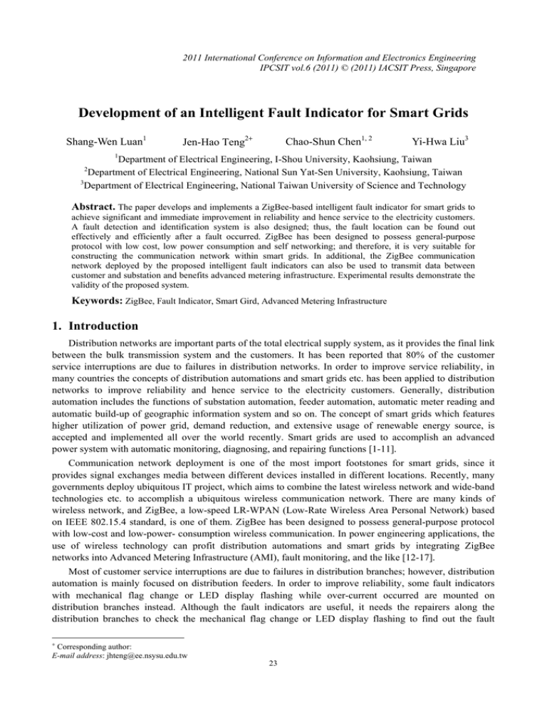 Development of an Intelligent Fault Indicator for Smart Grids ShangWen