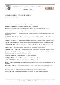 MASTER OF ARTS IN DIPLOMATIC STUDIES Dissertations 2008 - 2009