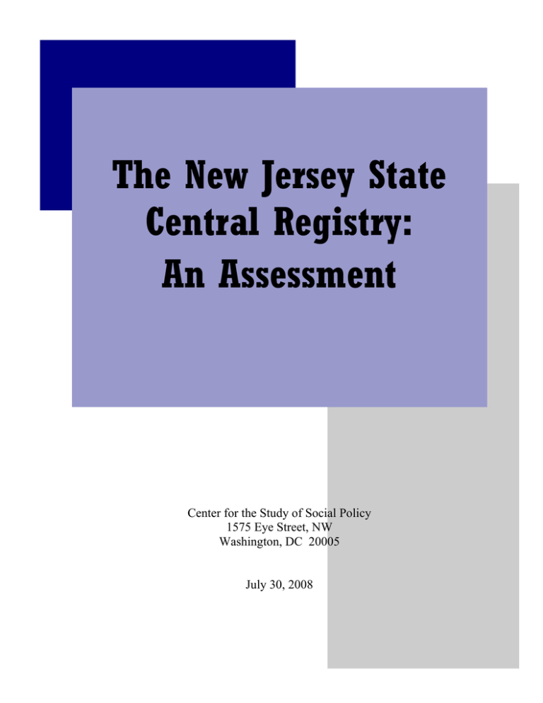 The New Jersey State Central Registry: An Assessment