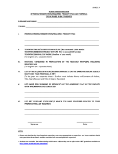 ANNEX A FORM FOR SUBMISSION OF THESIS/DISSERTATION/RESEARCH PROJECT TITLE AND PROPOSAL