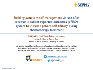 Enabling symptom self-management to increase patient self-efficacy via use of an