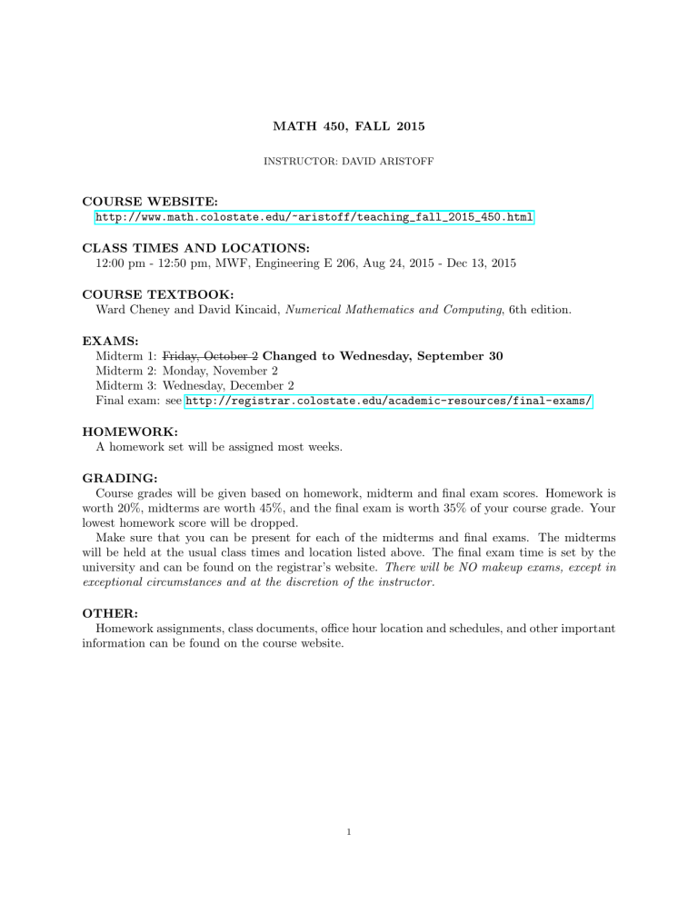 MATH 450, FALL 2015 COURSE WEBSITE: