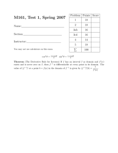 M161, Test 1, Spring 2007 Problem Points Score 1 18
