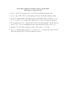 Pries 605A Algebraic Number Theory spring 2016. √