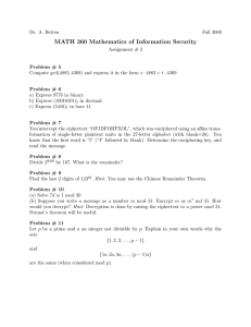 Math 360 Assignment: Information Security Problems