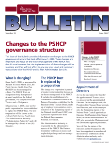 Changes to the PSHCP governance structure Number 20 June 2007