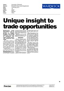Unique  insight  to trade opportunities Businesses from